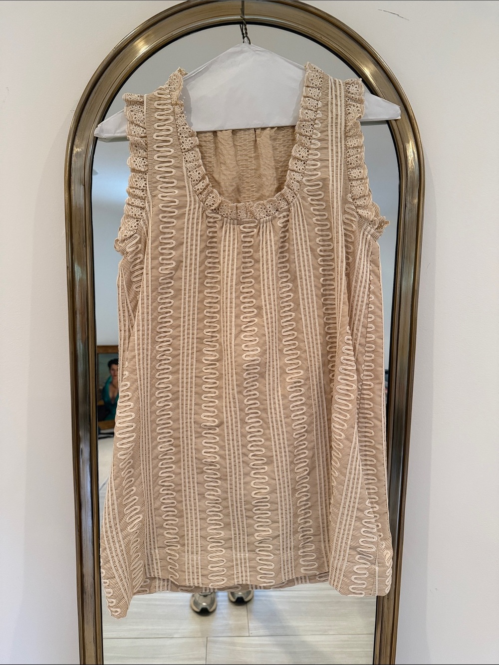 Tuckernuck Hyacinth House Sleeveless Crochet-Trim Beige Tank Dress